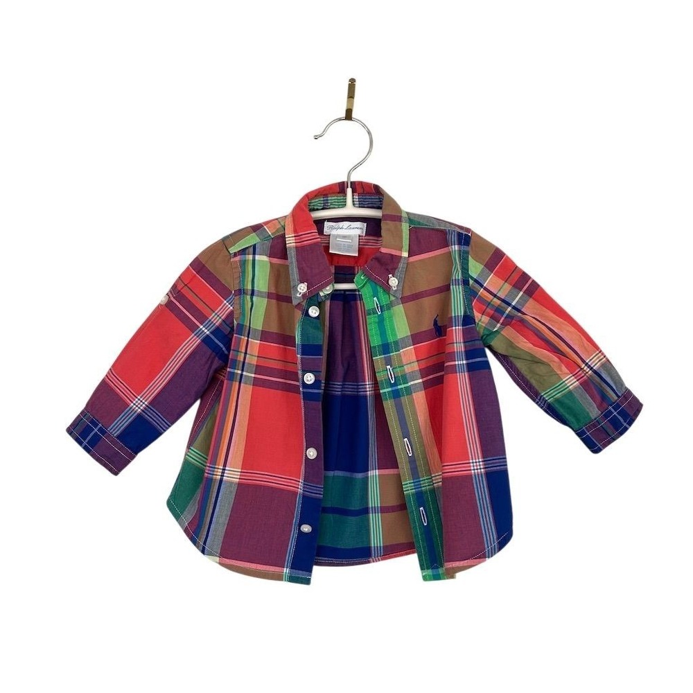 Ralph Lauren Baby Boys Plaid Button-Down Shirt 6-9 Months Multicolor - Picture 2 of 7